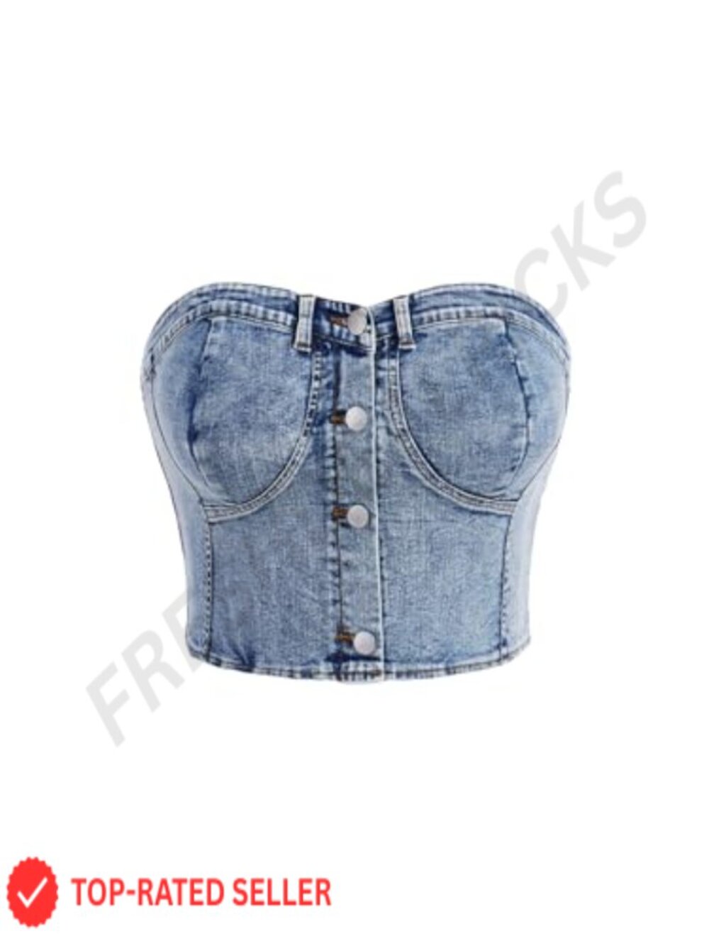 Plus Size Button Down Denim Tube Top Shirred Strapless Crop Top